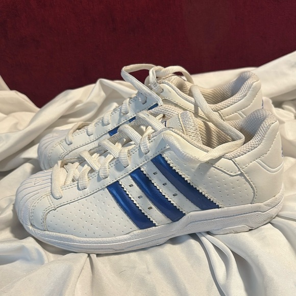 adidas Other - Adidas Superstar White and Blue Shoes leather worn 1x size 2.5  big kids